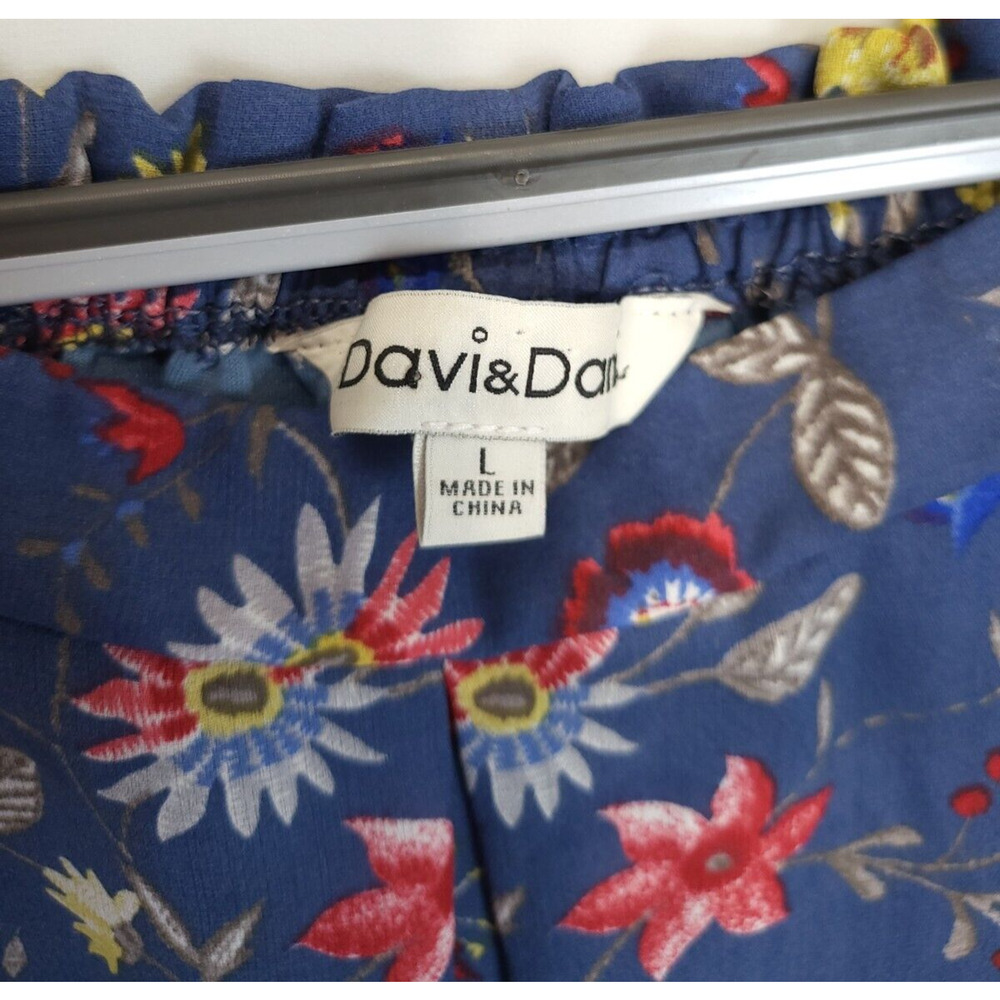 Davi &‎ Dani Blue Floral Shift Tunic Dress Women L Pleated Front Lined Flowey - Picture 7 of 9